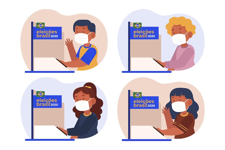 Vector gente de brasil votando con máscaras faciales