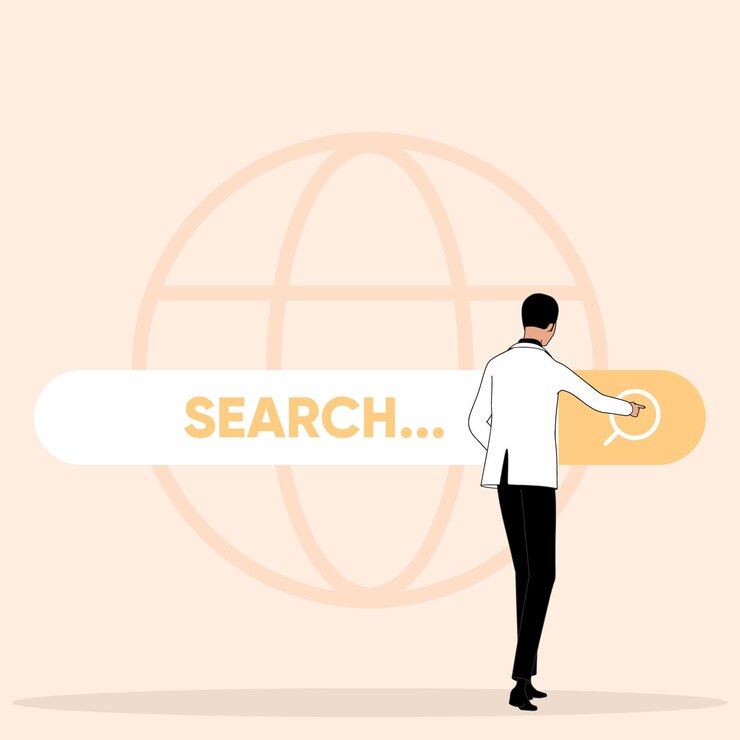 Vector la gente busca información en internet búsqueda en internet seo de navegación en línea