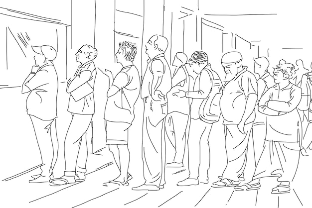 gente de la calle dibujando Dibujo de gente llena de gente caminando en un mercado