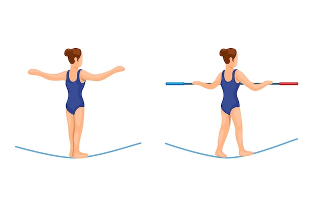 La gente camina en el equilibrio de la cuerda y el símbolo del deporte de estilo libre establece el vector de ilustración