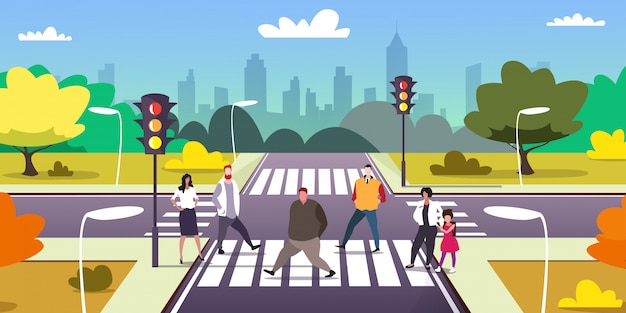 gente caminando en la calle de la ciudad cruce peatonal semáforo urbano paisaje urbano