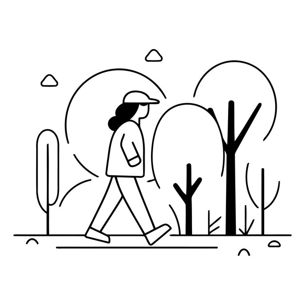 Vector gente caminando en el parque ilustración vectorial de diseño plano estilo de esquema