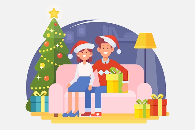 La gente celebra el vector plano de Navidad