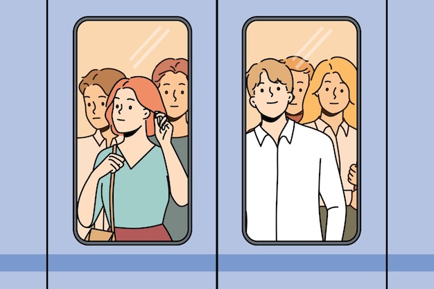 Gente cerca de puertas en tren de metro