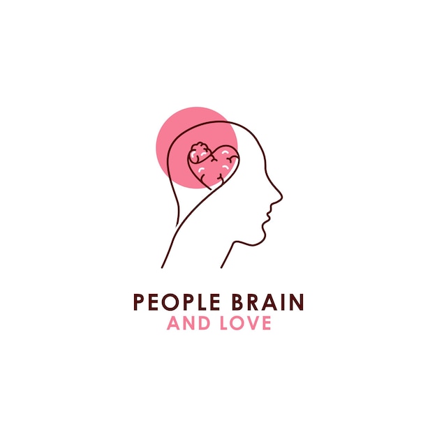 gente, cerebro, y, amor, logotipo, diseño, concepto