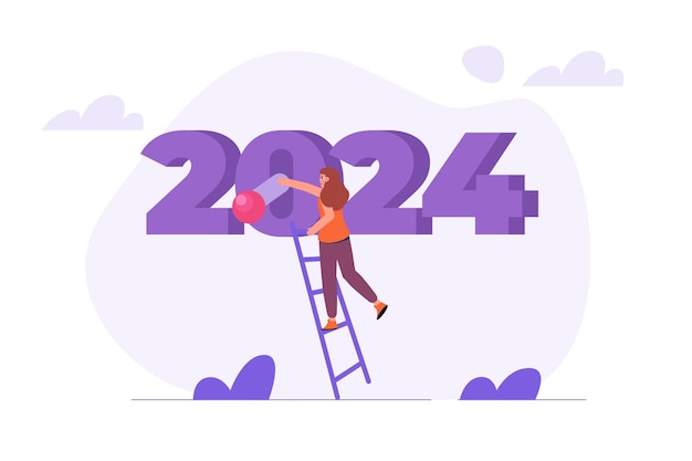 La gente comienza el concepto del año 2024 Ilustraciones vectoriales para el folleto de la página de aterrizaje del sitio web de banner