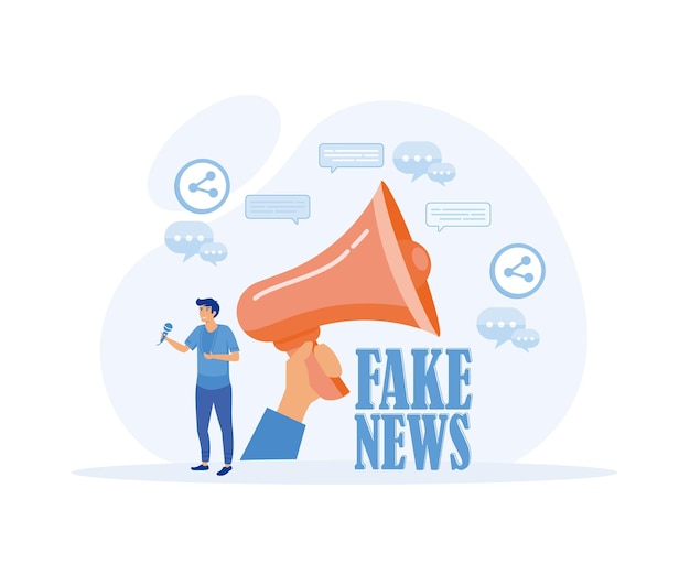 Vector la gente comparte noticias falsas en las redes sociales y el concepto de internet concepto de noticias falsas