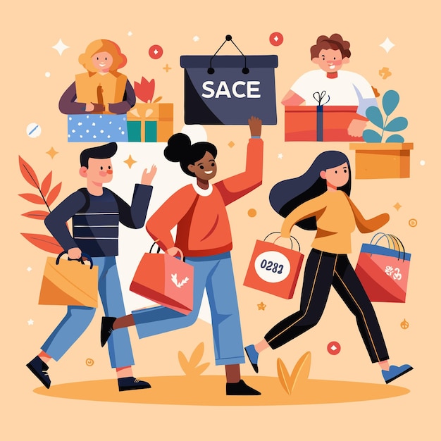 La gente compra bolsas de venta feliz descuento