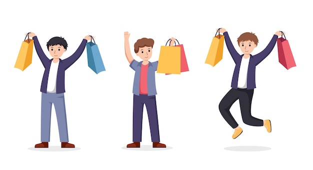 gente, compras, gente, con, bolsas de compras, vector, ilustración