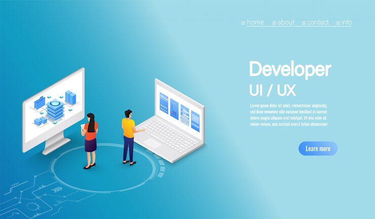 Vector gente del concepto de negocio que trabaja el desarrollo de ui ux con la computadora