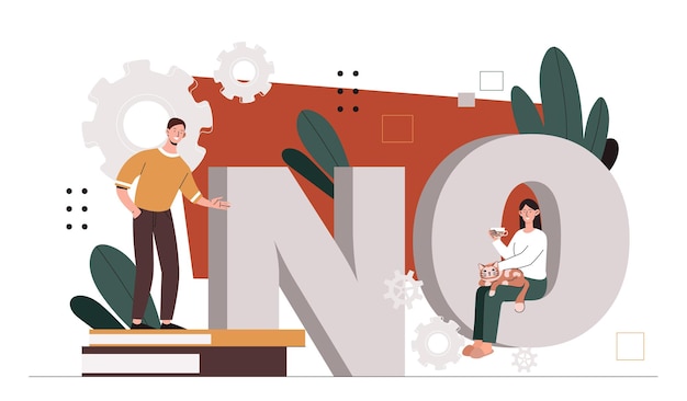 Gente con concepto de rechazo hombre y mujer cerca de gran inscripción ninguna comunicación e interacción