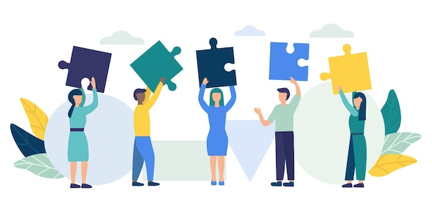 La gente conecta las partes del rompecabezas Concepto de negocio de trabajo en equipo