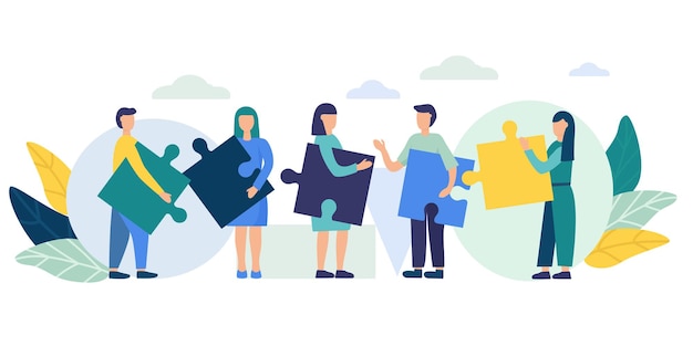 La gente conecta las partes del rompecabezas Concepto de negocio de trabajo en equipo