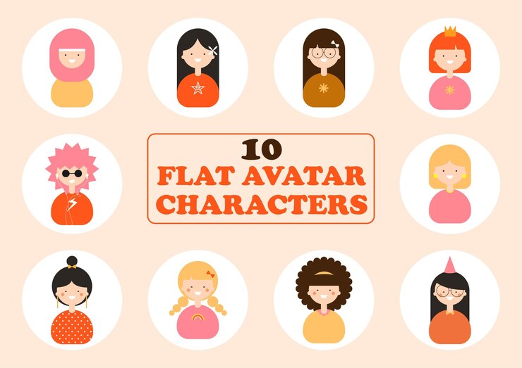 Gente Conjunto de avatares de personajes Grupo de diversidad de hombres y mujeres jóvenes Ilustración en estilo plano