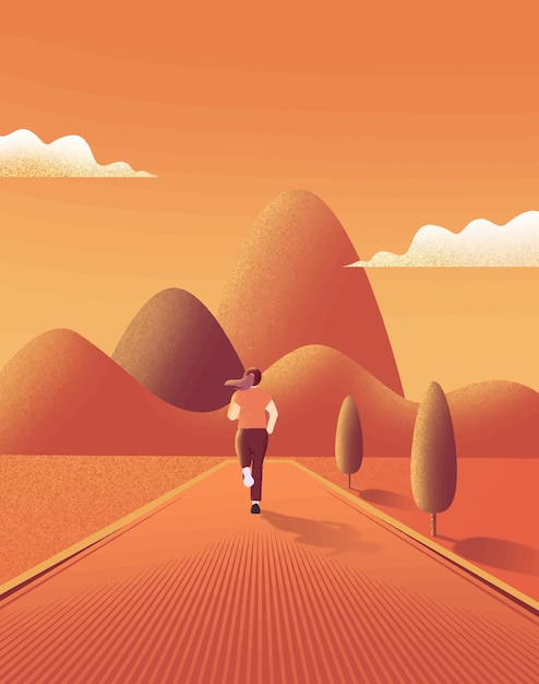 Gente corriendo póster deportivo al atardecer