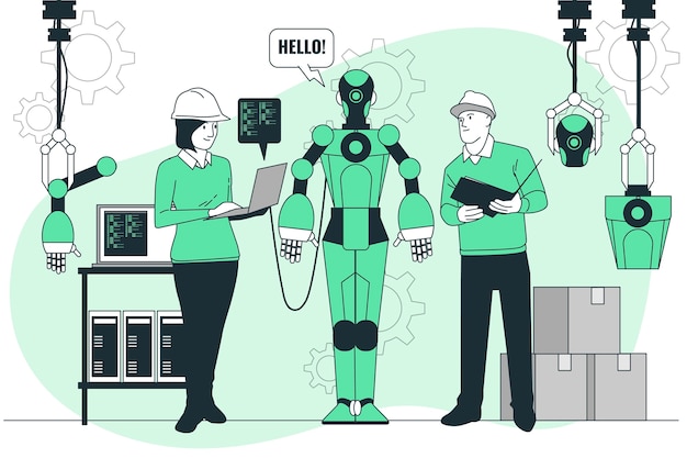 Gente creando ilustración del concepto de robot