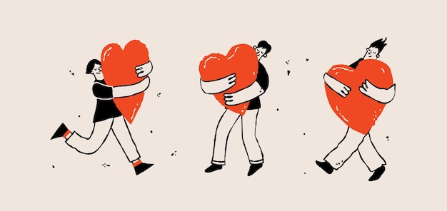 La gente da como sostener corazones rojos elección del cliente donación y concepto de caridad apoyo empresarial