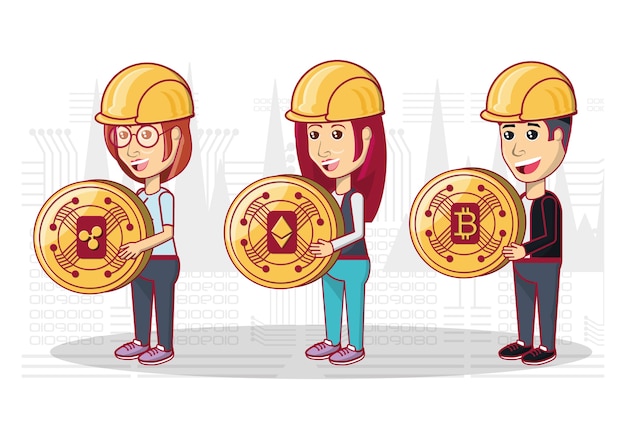 gente de dibujos animados sosteniendo una moneda
