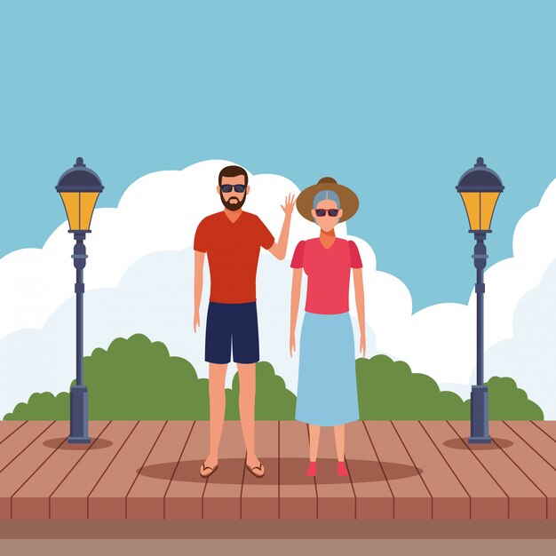 Gente de dibujos animados en vacaciones de verano