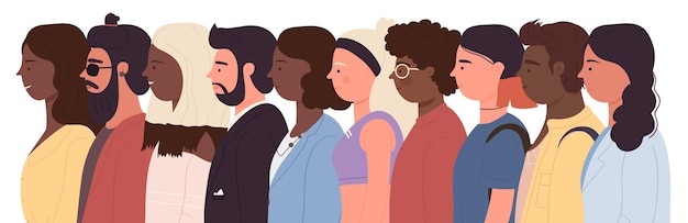 Gente de diferentes naciones y profesiones están uno al lado del otro equipo internacional