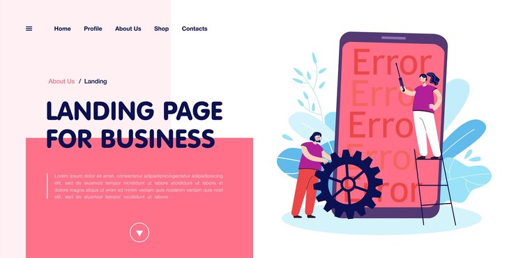 Vector gente diminuta arreglando errores de aplicaciones telefónicas. personaje femenino con destornillador en escalera, mujer con ilustración de vector plano de engranaje. desarrollo de software, concepto de programación para banner, diseño de sitios web