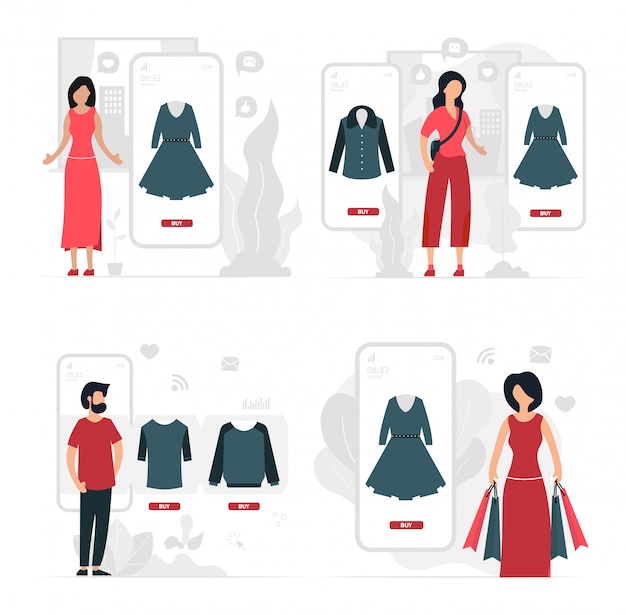 Gente de diseño plano moderno y concepto de negocio para compras en línea.