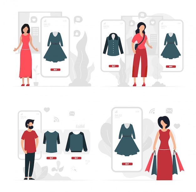 Vector gente de diseño plano moderno y concepto de negocio para compras en línea.