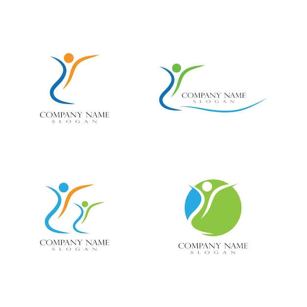 Gente divertida, vida sana, logotipo, plantilla, vector, icono