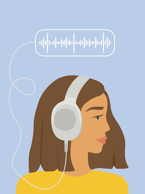 La gente escucha el sonido en los auriculares, la aplicación de podcast en el teléfono inteligente, el podcaster habla por el micrófono