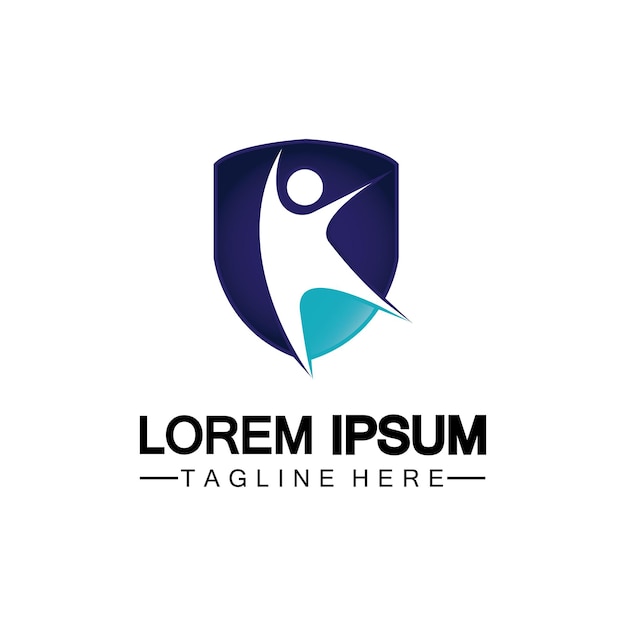 Gente, escudo, icon., Seguro de vida, logotipo, proteger, humano, o, seguro, concepto, logotipo, vector, ilustración, diseño, aislado, blanco, plano de fondo