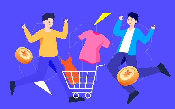 Vector la gente está celebrando un festival de compras con varias cajas de regalo y bolsas de compras.