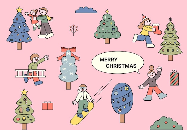 La gente está decorando un árbol de Navidad tarjeta de Navidad