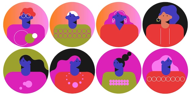 La gente establece avatares. Establecer iconos de perfil hombre y mujer. Iconos para juegos, comunidades en línea, web.