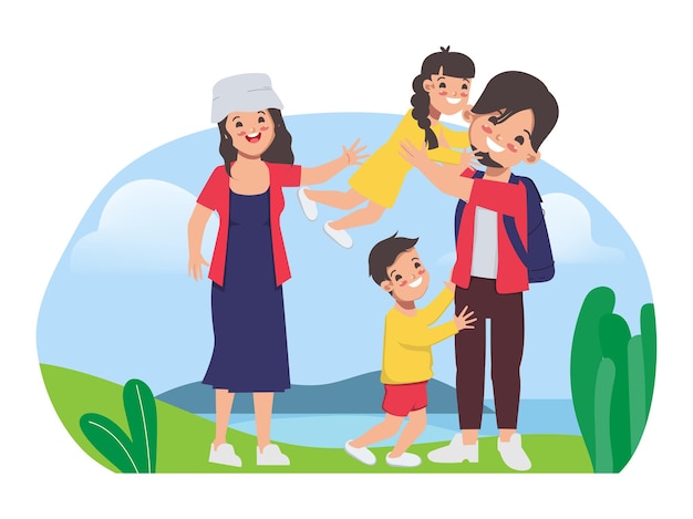gente de la familia mochila concepto de viaje al aire libre