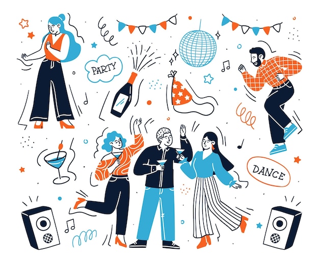 Gente feliz amigos de fiesta celebrando un evento navideño