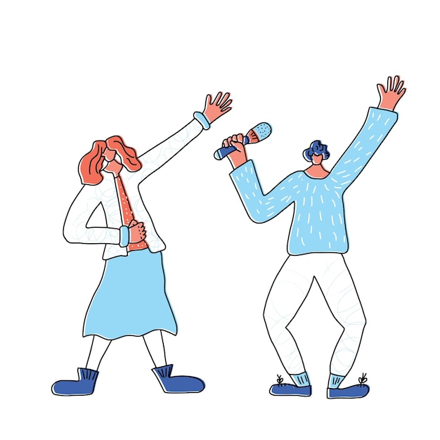 Gente feliz bailando y cantando aislada en blanco
