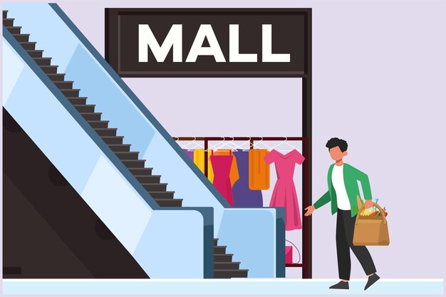 Gente feliz comprando en el centro comercial Concepto de compras Ilustración vectorial plana de colores aislada