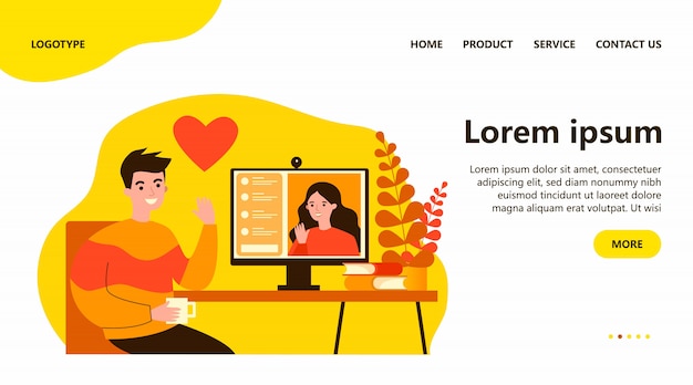 Gente feliz que data ilustración plana en línea