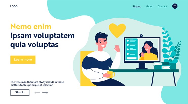 Vector gente feliz que data ilustración plana en línea