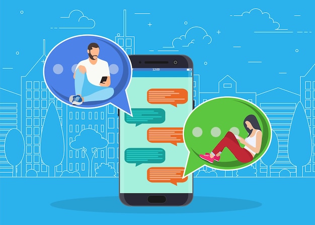 La gente feliz usa un teléfono inteligente móvil