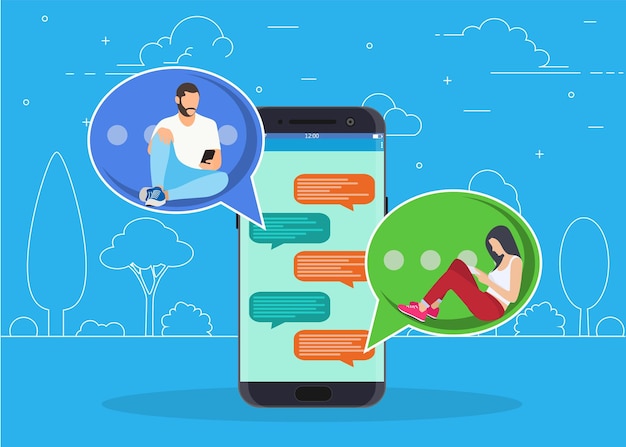 La gente feliz usa un teléfono inteligente móvil