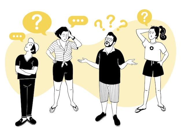 Vector gente con gestos de interrogación señales de emoción