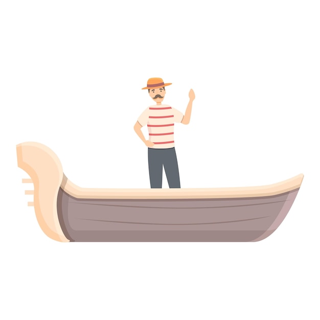 Gente, gondolero, icono, caricatura, vector, góndola venecia, barco italiano