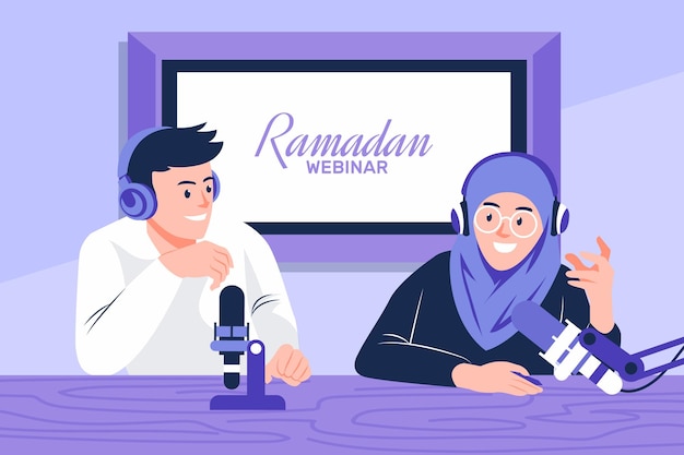 Gente grabando ilustración de podcast islámico