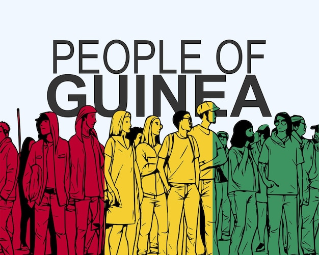 Gente de Guinea con la silueta de la bandera de muchas personas reuniendo ideas