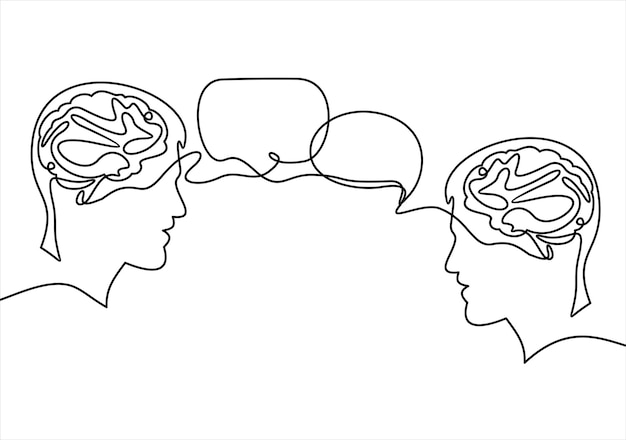 La gente habla con el esquema de burbujas de discurso conversación diálogo de dos personas hablan línea continua