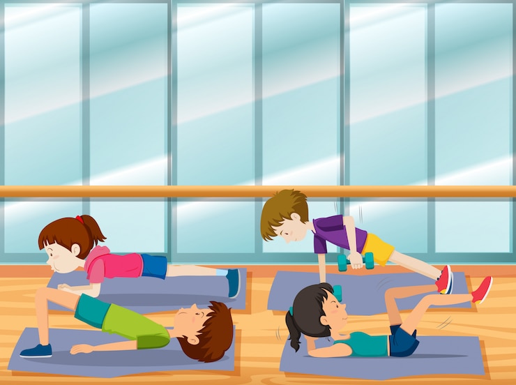 Vector la gente hace ejercicio en el gimnasio.