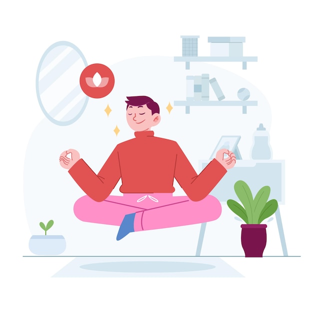 Gente haciendo concepto de Pose de yoga idea de ilustración plana interior