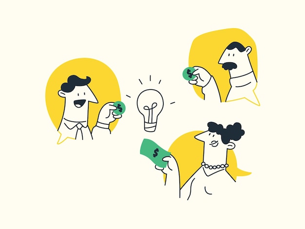 Gente haciendo crowdfunding ilustración vectorial plana dibujada a mano para tecnología financiera