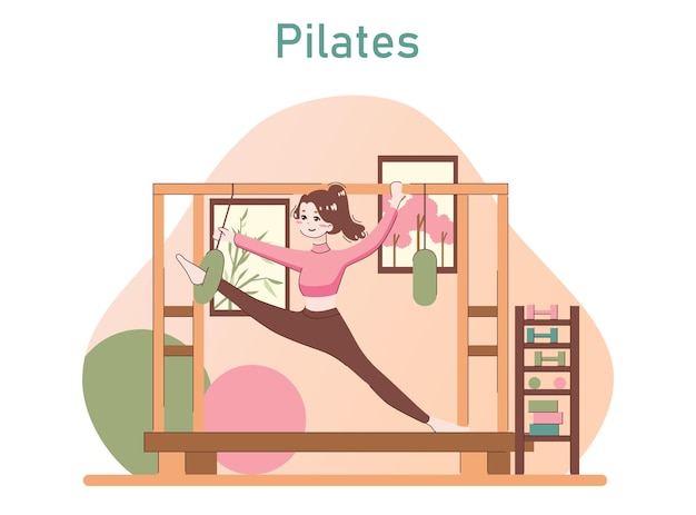 Gente haciendo deporte Mujer atlética haciendo pilates con equipo especial